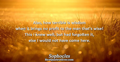 Alas, how terrible is wisdom when it brings no profit to the man that's wise! This