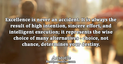 Excellence is never an accident. It is always the result of high intention, sincere effort, and