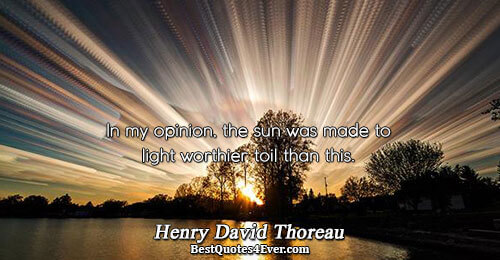 In my opinion, the sun was made to light worthier toil than this.. Henry David Thoreau