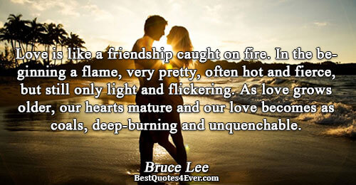 Love is like a friendship caught on fire. In the beginning a flame, very pretty, often