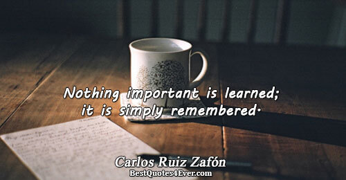 Nothing important is learned; it is simply remembered.. Carlos Ruiz Zafón Famous Philosophy Quotes