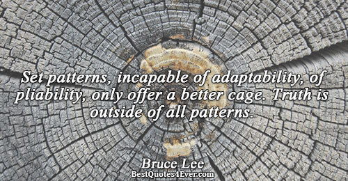 Set patterns, incapable of adaptability, of pliability, only offer a better cage. Truth is outside of