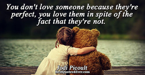 You don't love someone because they're perfect, you love them in spite of the fact that